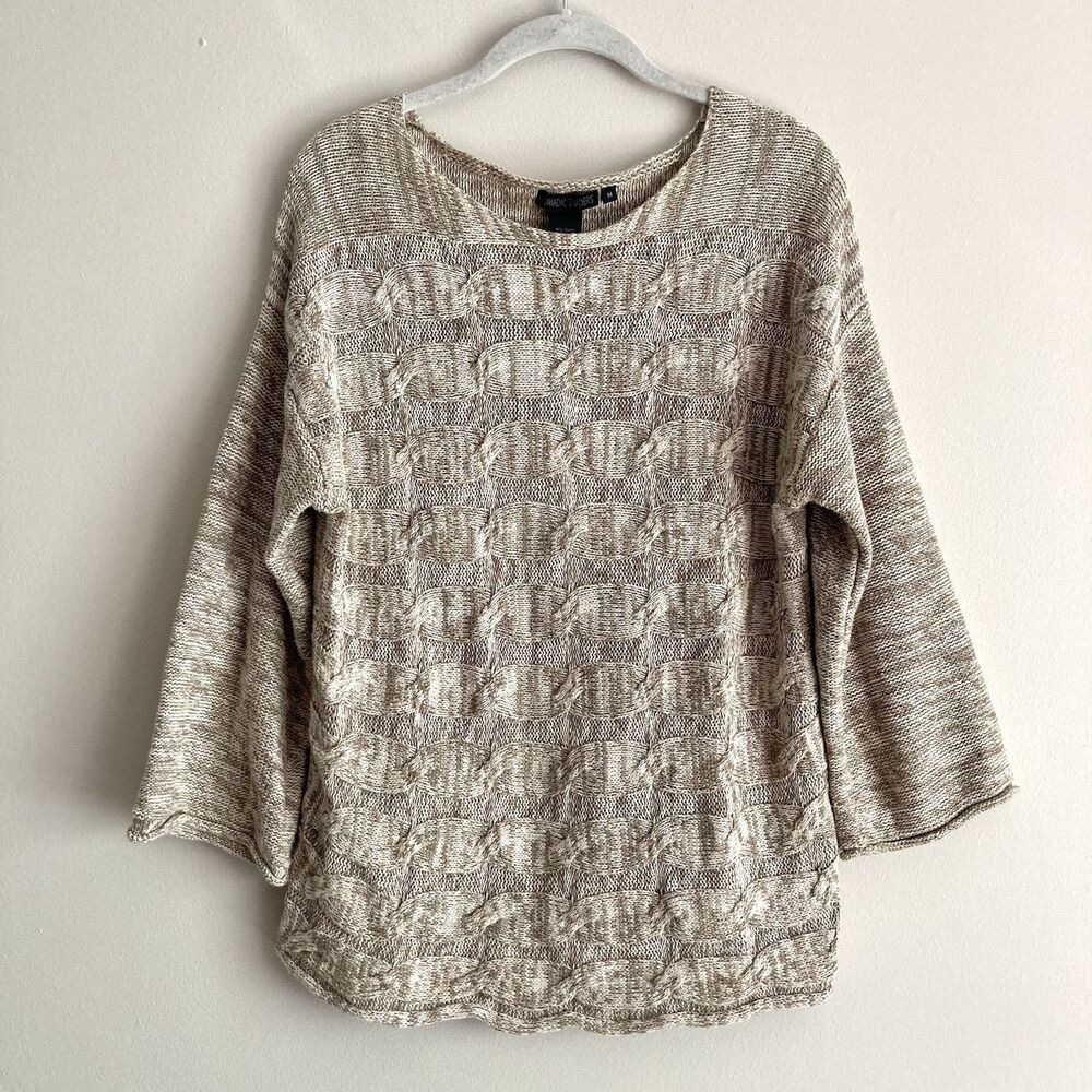 Nomadic Traders Womens Beige Loose Knit Sweater Size Medium 3/4 Sleeves Cotton